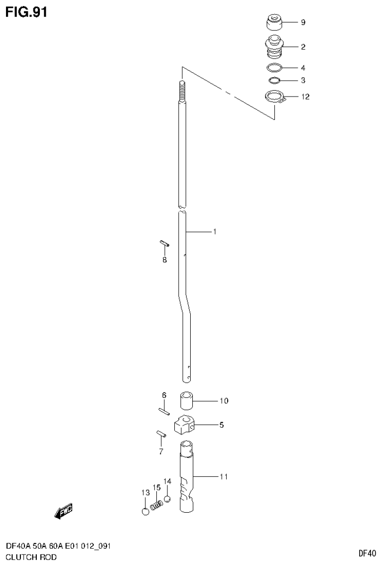 Suzuki DF40AST, DF50A, DF50ATH CLUTCH ROD (DF50ATH E1) parts diagram
